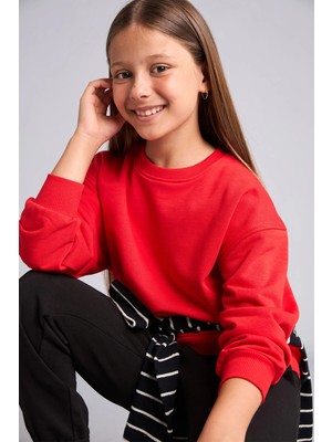 DeFacto Relax Fit Bisiklet Yaka Kırmızı Sweatshirt Kız Çocuk E6842A826AU