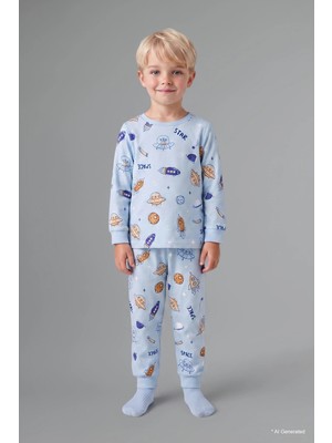 DeFacto Baskılı Uzun Kollu Üst Elastik Bel Alt 2'li Pijama Takımı Erkek Bebek H6540A526AU