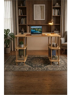 Kitaplıklı Bilgisayar Masası Raflı Çalışma Masası Modern Dekoratif Ofis Mobilyası (Safir Me
