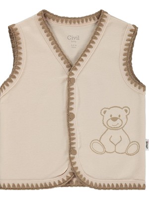 Civil Baby Oturan Tatlı Ayı Baskılı 3-18 Ay Yelek - Fil Dişi