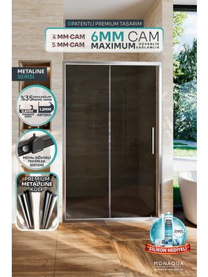 MONAQUA Arteko Metaline 1 Sabit 1 Kayar Duşakabin - Parlak Profil Temperli 6mm Füme Cam