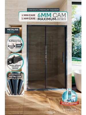 MONAQUA Arteko Metaline 1 Sabit 1 Kayar Duşakabin - Antrasit Profil 6 mm Temperli Füme Cam