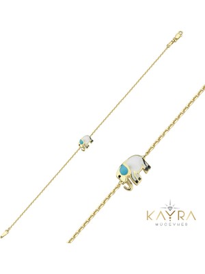 Kayra Mücevher Mineli Fil  Altın Bileklik AÇB119
