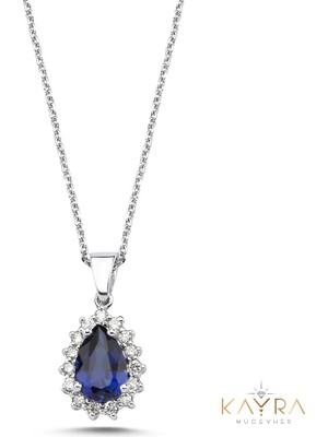 Kayra Mücevher Damla Safir ve Pırlantalı Kolye PK15