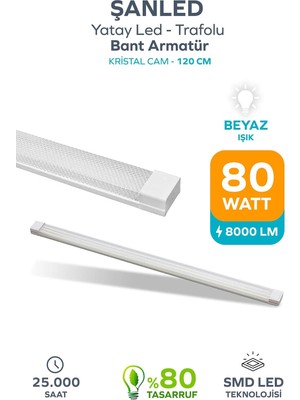 80WAT 120 cm Kristal Yatay LED Bant Armatür-Trafolu Beyaz Işık -1-2-4-8-10-20-40-50-100 Adettir