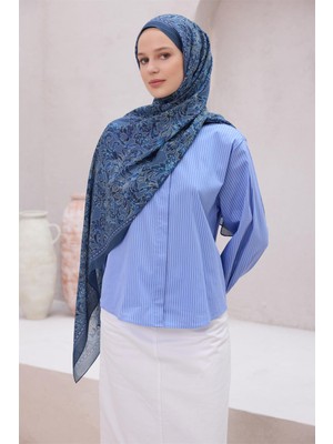 Belli Fresh Paisley Desenli Mavi Lacivert Gri Sandy Şal 1588 - 36