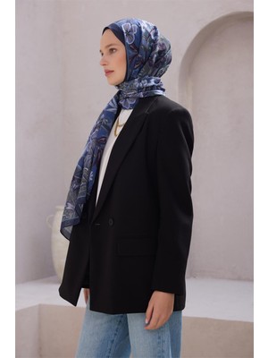 Belli Fresh Çiçek Desen Lacivert Mavi Gri Sandy Şal 1478 - 17