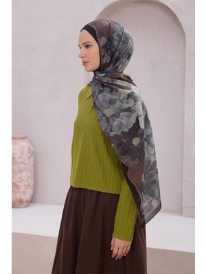 Belli Fresh Çiçek Desen Siyah Gri Kahve Sandy Şal 1750 - 54