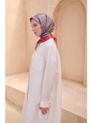 Belli Gri Etnik Desen %100 Twill Ipek Eşarp 4101 - 60