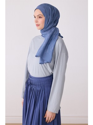 Belli Fresh Geometrik Desen Indigo Mavi Ivory Şal 3 - 26