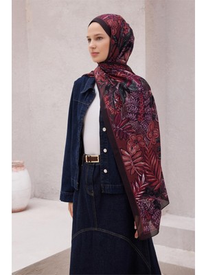 Belli Fresh Çiçek Desen Bordo Mürdüm Siyah Sandy Şal 1478 - 29