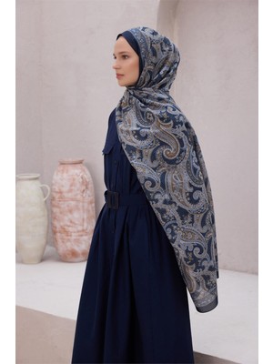 Belli Fresh Paisley Desenli Lacivert Mavi Kahve Vual Şal 1488 - 23