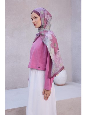Belli Fresh Çiçek Desen Pembe Gri Mürdüm Sandy Şal 1750 - 41