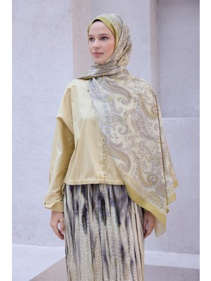 Belli Fresh Paisley Desenli Krem Sarı Bej Vual Şal 1488 - 10