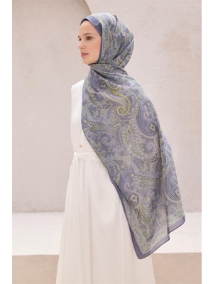 Belli Fresh Paisley Desenli Gri Lila Haki Vual Şal 1488 - 04