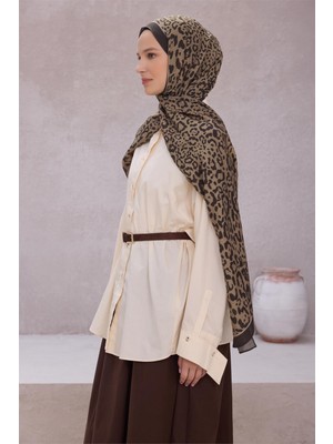 Belli Fresh Leopar Desen Kahverengi Lena Şal 1464 - 01