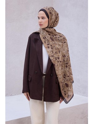 Belli Fresh Çiçek Desen Kahve Krem Sandy Şal 1588 - 15
