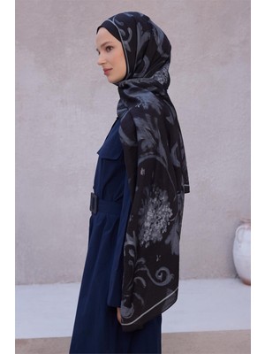 Belli Fresh Çiçek Desen Siyah Lena Şal 1724 - 05