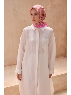 Belli Pembe Etnik Desen %100 Twill Ipek Eşarp 4101 - 80