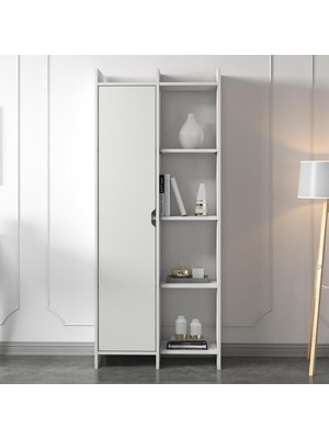 Offer Çok Raflı, Tek Kapaklı Kitaplık Beyaz - 180 Cm, Ev-Ofis, Kütüphane