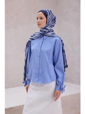 Belli Fresh Soyut Desen Mavi Lacivert Vual Şal 1477 - 06