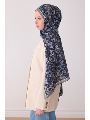 Belli Fresh Çiçek Desen Siyah Lacivert Sanda Şal 3114 - 25