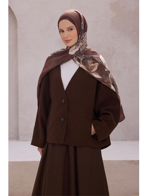 Belli Fresh Çiçek Desen Kahverengi Lena Şal 1487 - 39