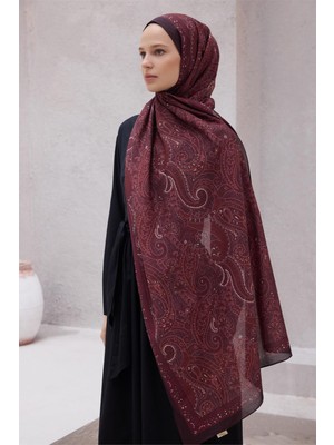 Belli Fresh Paisley Desenli Bordo Mürdüm Vual Şal 1488 - 25
