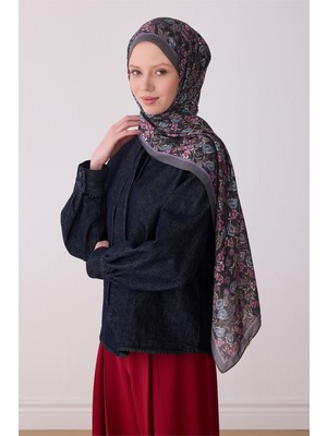 Belli Fresh Çiçek Desen Siyah Mürdüm Sanda Şal 3114 - 34
