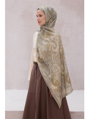 Belli Fresh Paisley Desenli Bej Sarı Vizon Vual Şal 1488 - 09