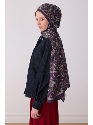 Belli Fresh Çiçek Desen Mürdüm Mor Sanda Şal 3114 - 04