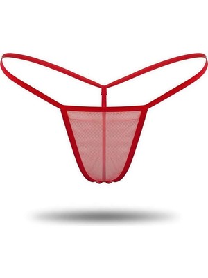 Lisinya Kırmızı Transparan Tül String Tanga TM1115