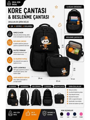 Trendol Fashion Life Kore Çantası ve Beslenme Çantası Seti Pembe Kız Çocuk Okul Çantası Labubu Desenli Sırt Çantası