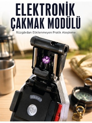 Şarjlı Çalışan El Feneri Elektronik Çakmak Emniyet Kemeri Kesici ve Tornavida Uçlu - Lisinya