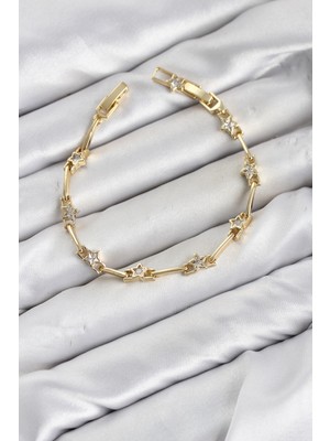 cm Gold Renk Yıldız Model Zirkon Taşlı Pirinç Kadın Bileklik - Lisinya