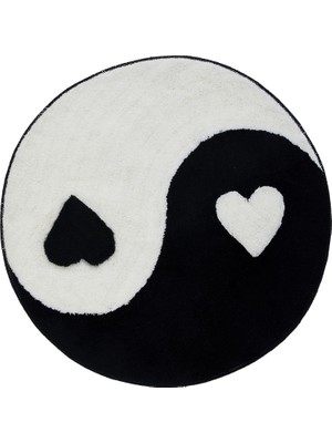 Kalp Yin Yang Halı 35 Inç, Tepeli El Yapımı Yumuşak Trendy Yuvarlak Alan Halı Oturma Odası, M