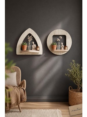 Ahşap Dekoratif Duvar Rafı 2 Li Set (MTS-376)