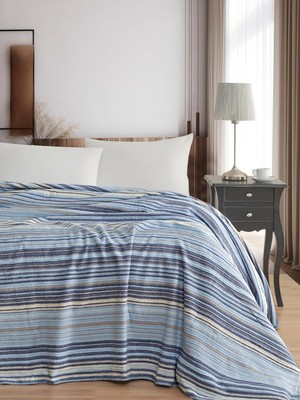 Pamuklu 4 Mevsim Çift Kişilik Battaniye, 180X220 Cm,%70 Pamuk%30 Polyester (Mavi)