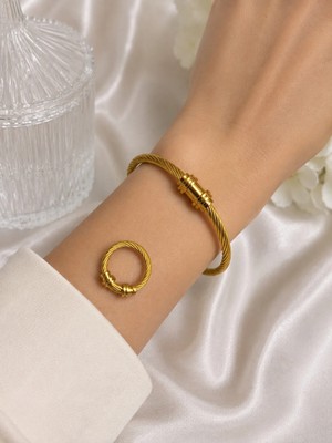 Bymiel Gold Burgu Çelik Kelepçe Bileklik – Minimal Modern Kadın Bileklik