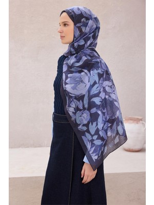 Belli Fresh Çiçek Desen Lacivert Rozy 1864 Şal - 45