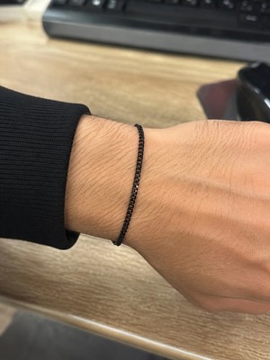 Bymiel 316L Paslanmaz Çelik Siyah Ince Zincir Erkek Bileklik