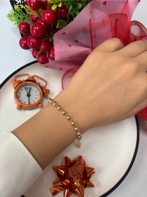 Bymiel Kadın Gold Renk Top Detaylı Zincir Bileklik – Paslanmaz Çelik Ayarlanabilir Bileklik