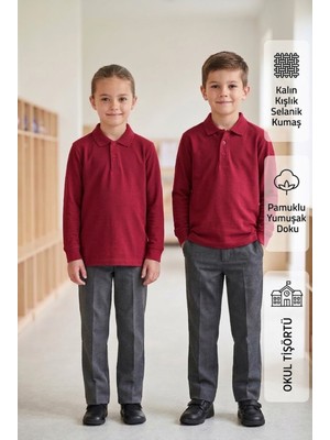 Selanik Kumaş Pamuklu Kalın Kışlık Unisex Kız Erkek Polo Yaka Okul Kıyafeti