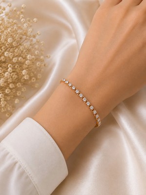 Bymiel Rose Gold Renk Tek Sıra Zirkon Taşlı Çelik Tennis Bileklik – Kadın Bileklik