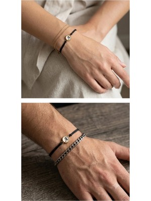 Bymiel A Harfli Siyah Ipli Ayarlanabilir Bileklik Gold Renk Yuvarlak Harf Detaylı Unisex Model