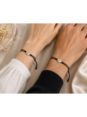 Bymiel C Harfli Siyah Ipli Ayarlanabilir Bileklik Gold Renk Yuvarlak Harf Detaylı Unisex Model