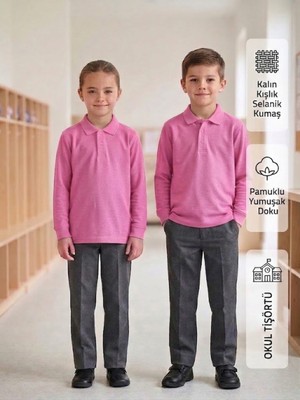 Selanik Kumaş Pamuklu Kalın Kışlık Unisex Kız Erkek Polo Yaka Okul Kıyafeti