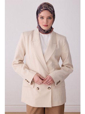 Belli Fresh Yaprak Desen Mavi Bej Rozy Eşarp 3675 - 06