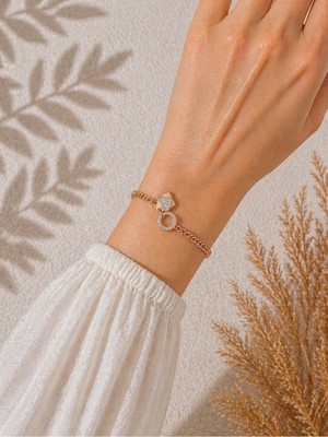 Bymiel Kadın Zirkon Taşlı Rose Gold Renk Zincir Model Çelik Bileklik Ayarlanabilir