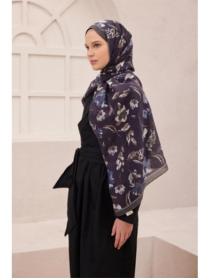 Belli Fresh Çiçek Desen Lacivert Rozy 1865 Şal - 27